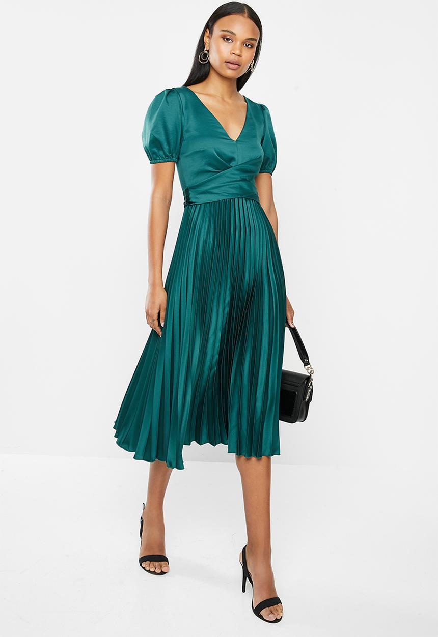 MILLA - Pleated wrap midi dress - emerald