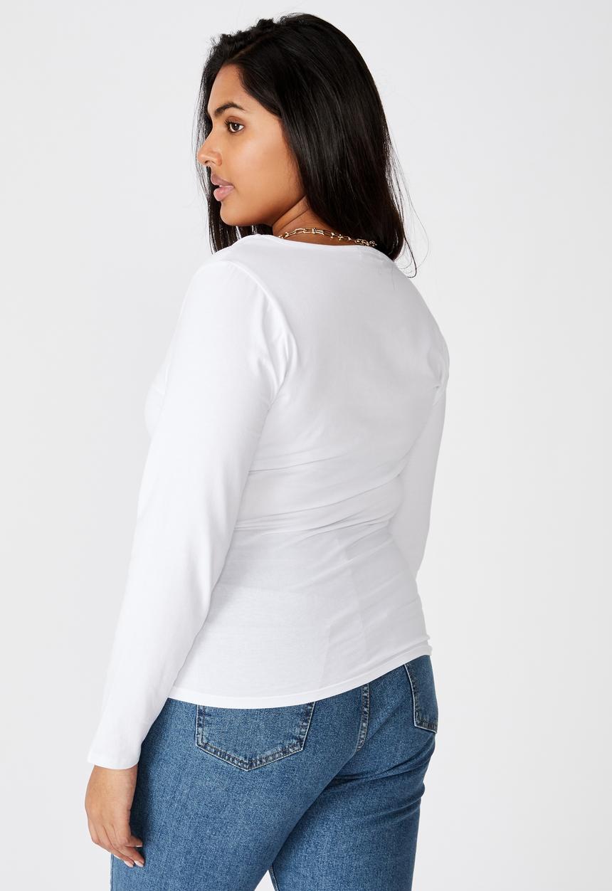 Cotton On - Curve everyday long sleeve scoop top - white