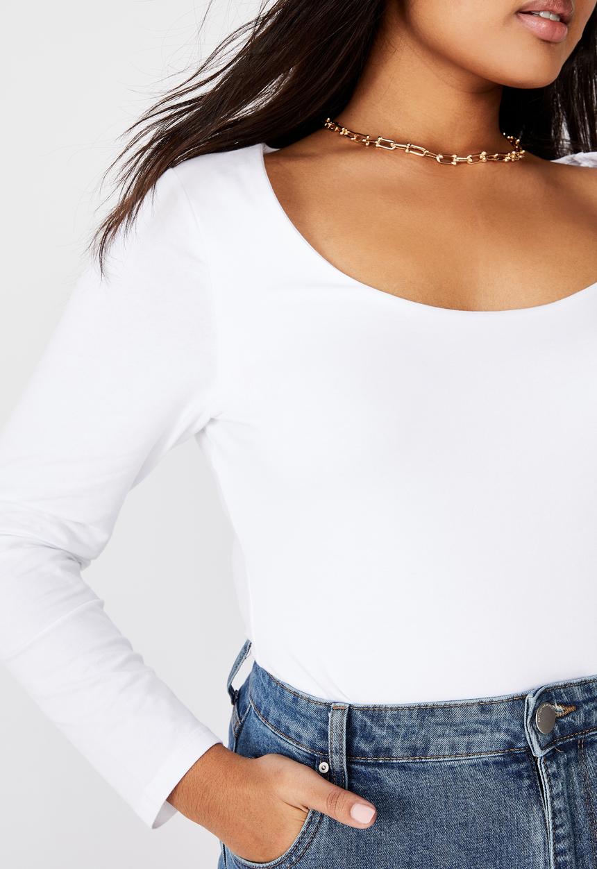 Cotton On - Curve everyday long sleeve scoop top - white