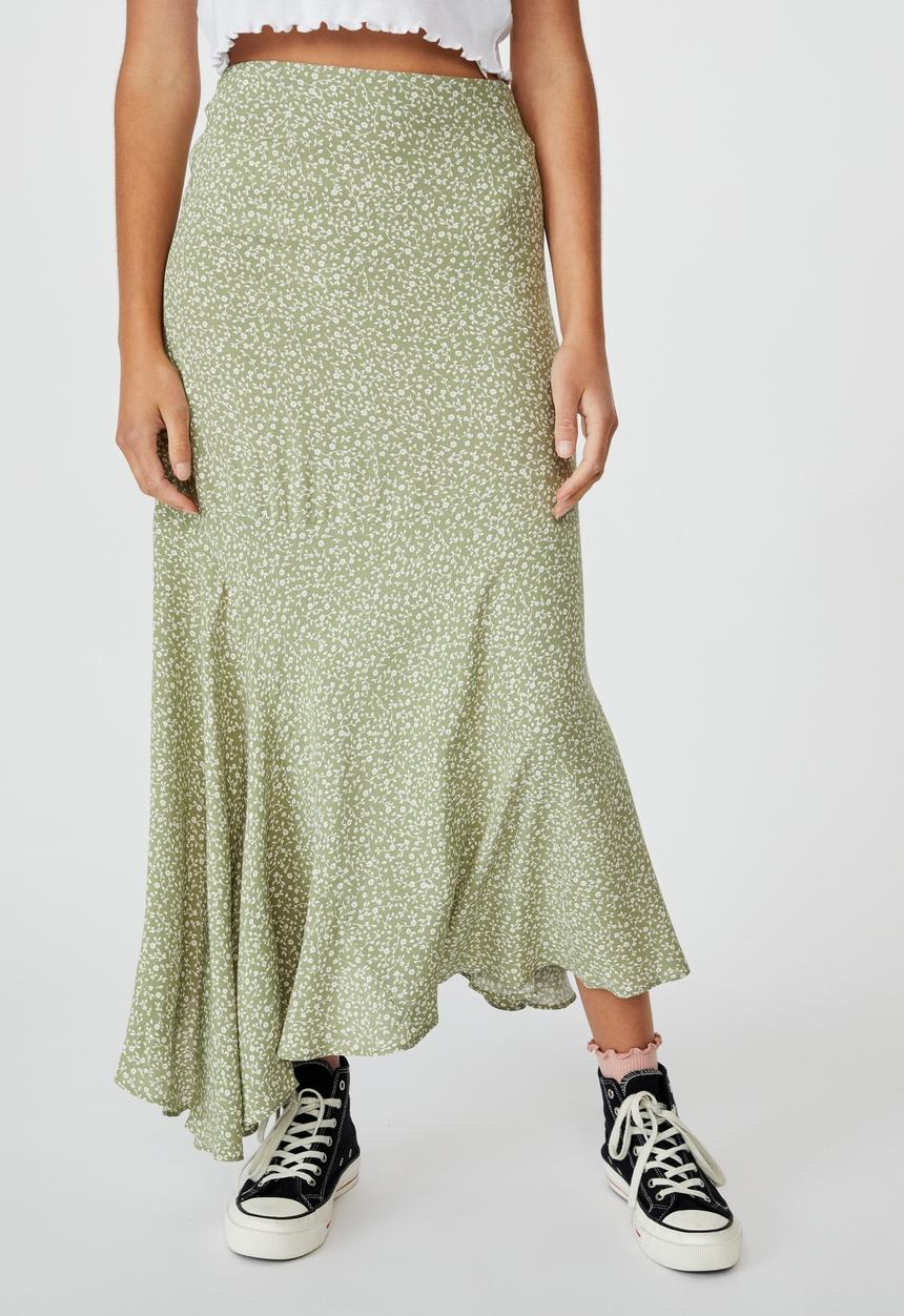 Cotton On - Tahli midi skirt - ingrid ditsy oil green
