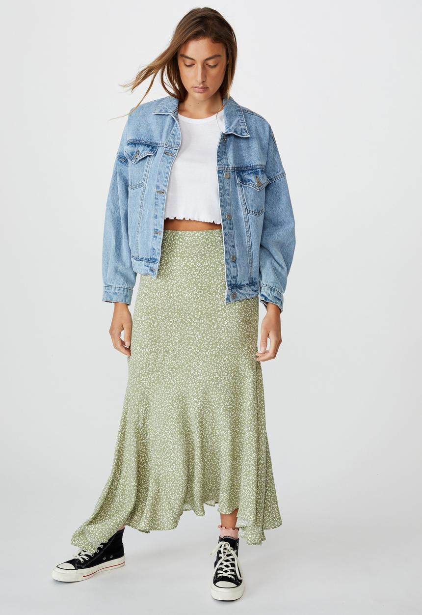 Cotton On - Tahli midi skirt - ingrid ditsy oil green