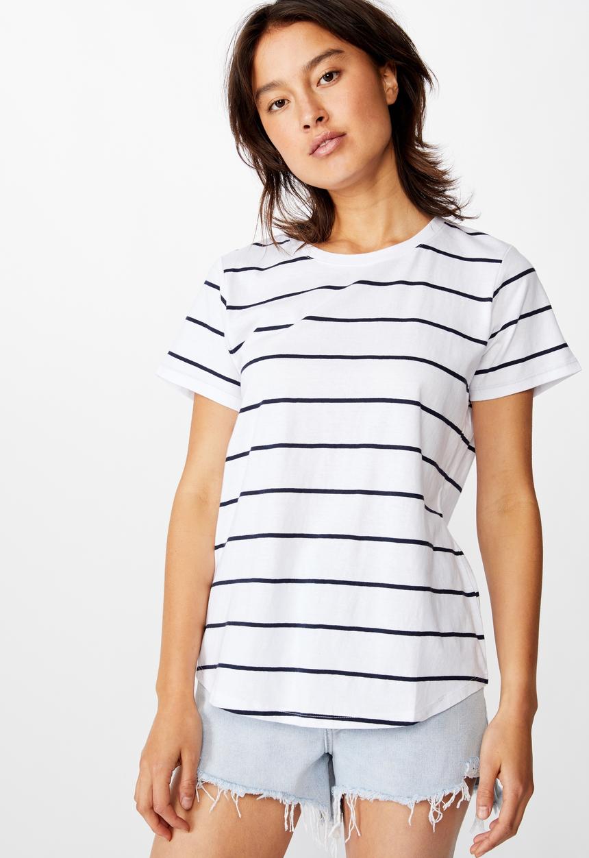 Cotton On - The one crew tee - auto stripe white/moonlight