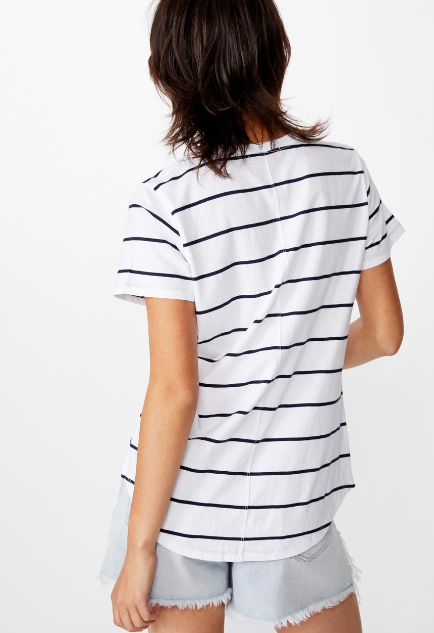 Cotton On - The one crew tee - auto stripe white/moonlight