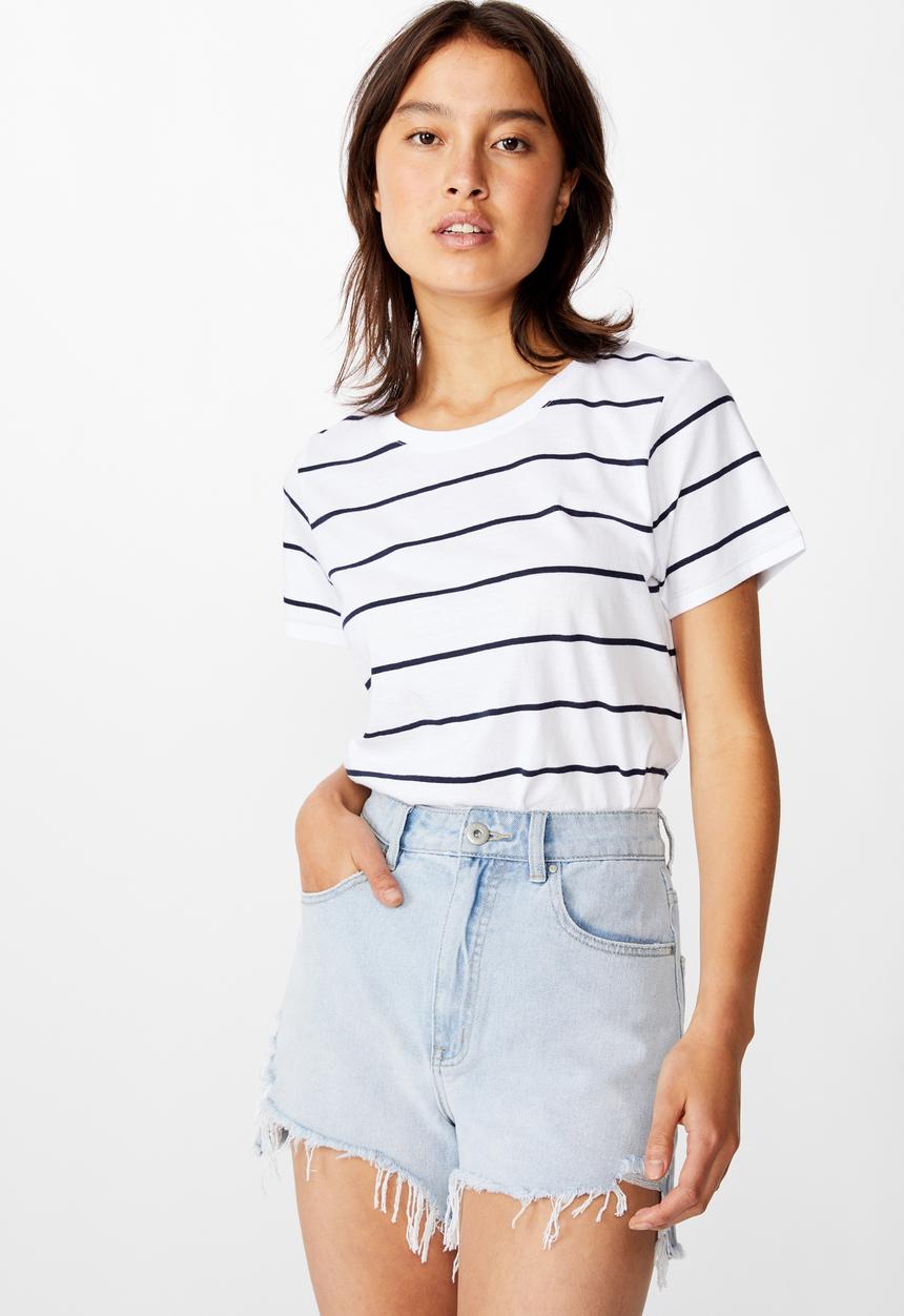 Cotton On - The one crew tee - auto stripe white/moonlight