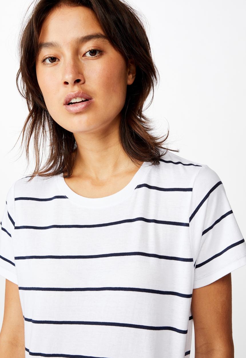 Cotton On - The one crew tee - auto stripe white/moonlight