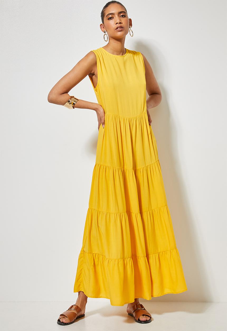 Superbalist - Sleeveless tiered midi dress - yellow