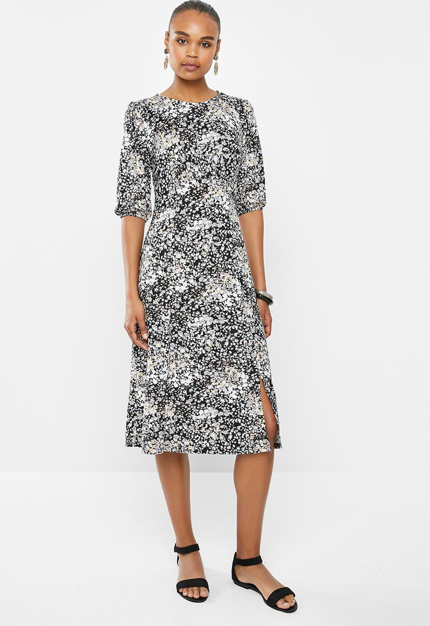 edit - Curved waist midi dress - black