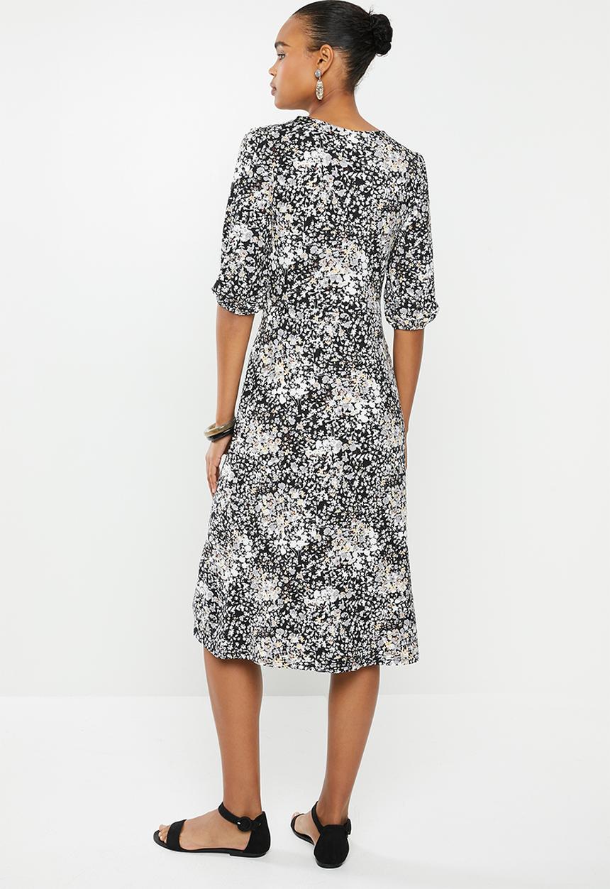edit - Curved waist midi dress - black