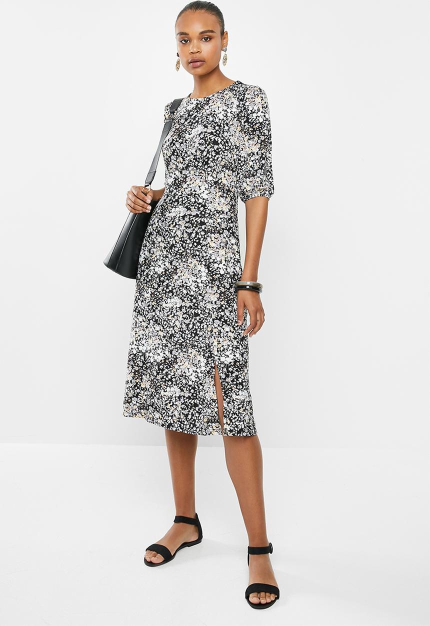 edit - Curved waist midi dress - black