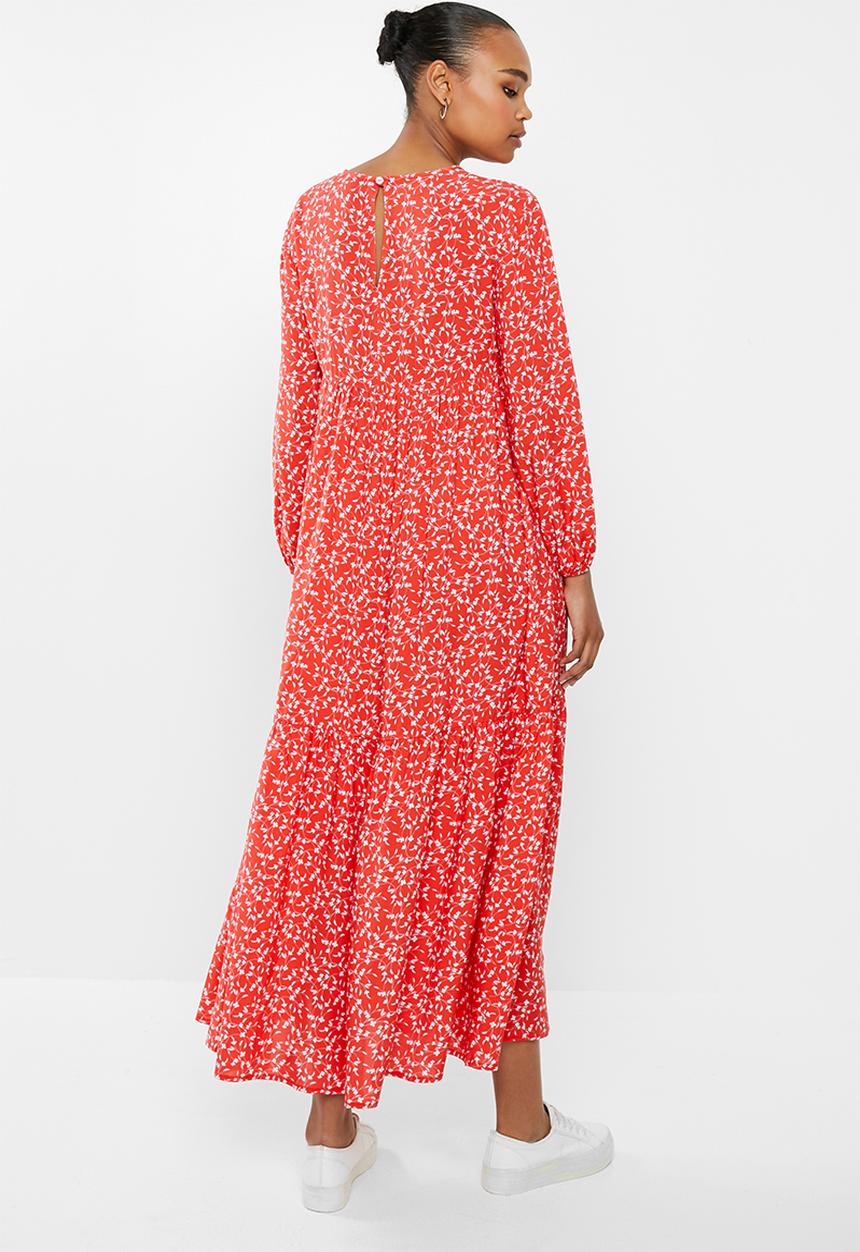 edit - V-neck tiered maxi dress - red 