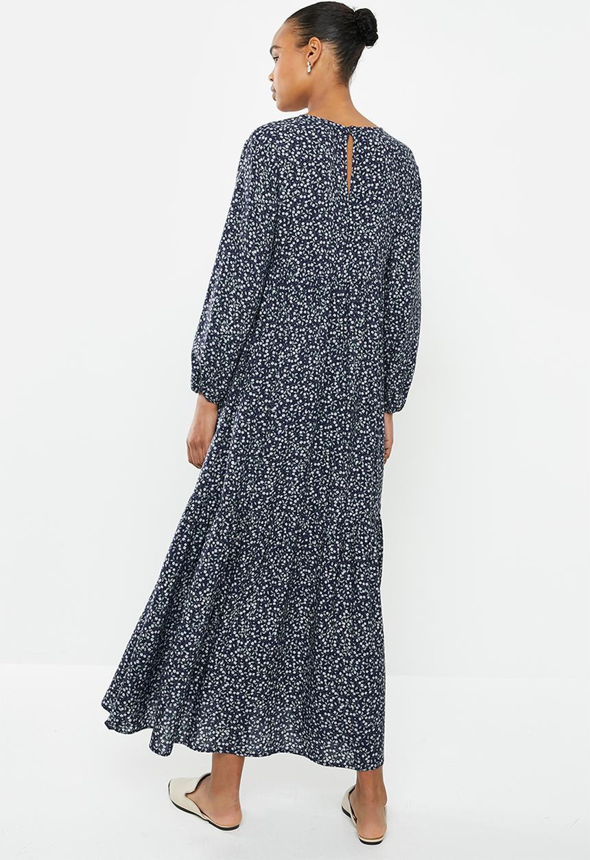 edit - V-neck tiered maxi dress - navy 