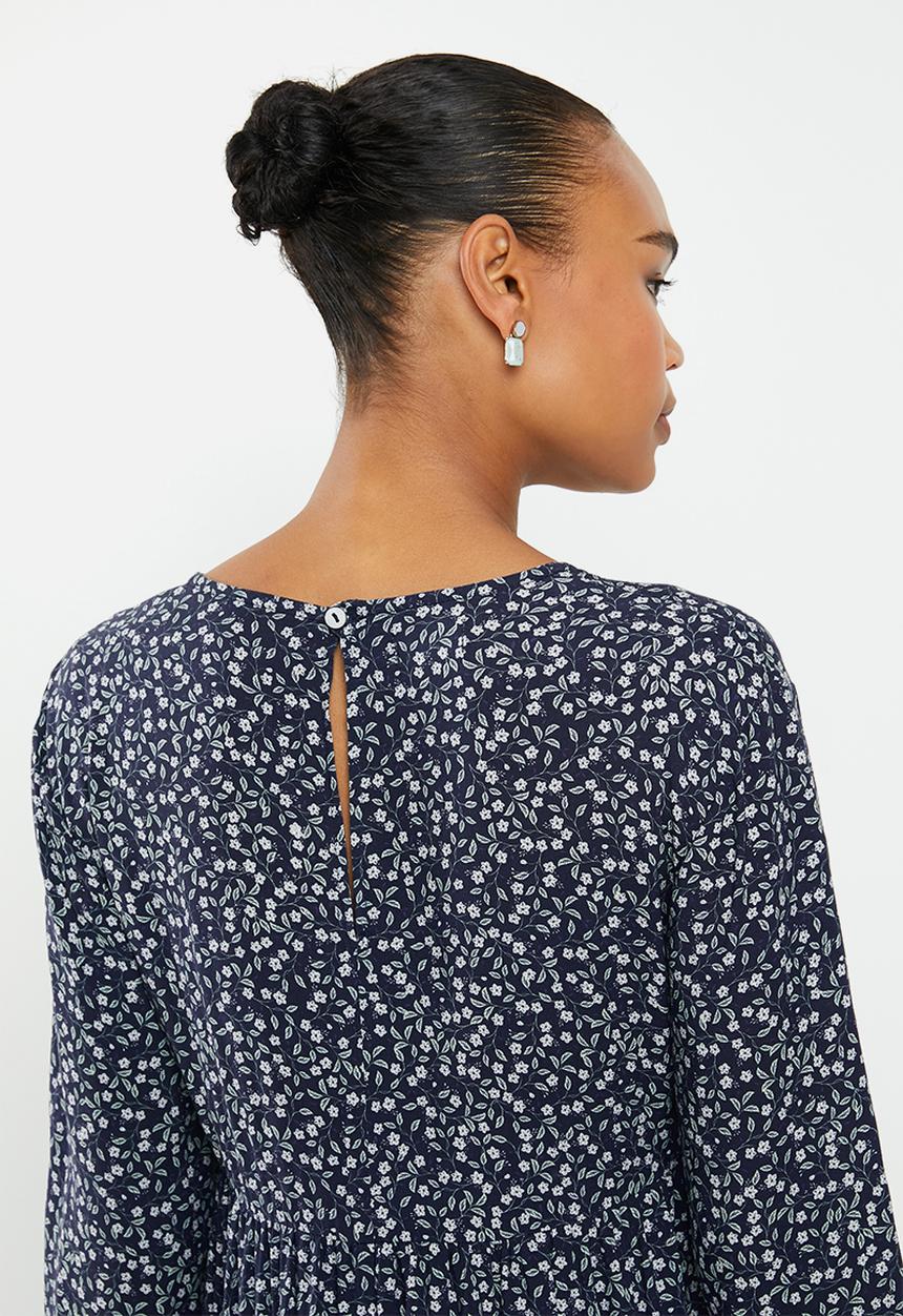 edit - V-neck tiered maxi dress - navy 