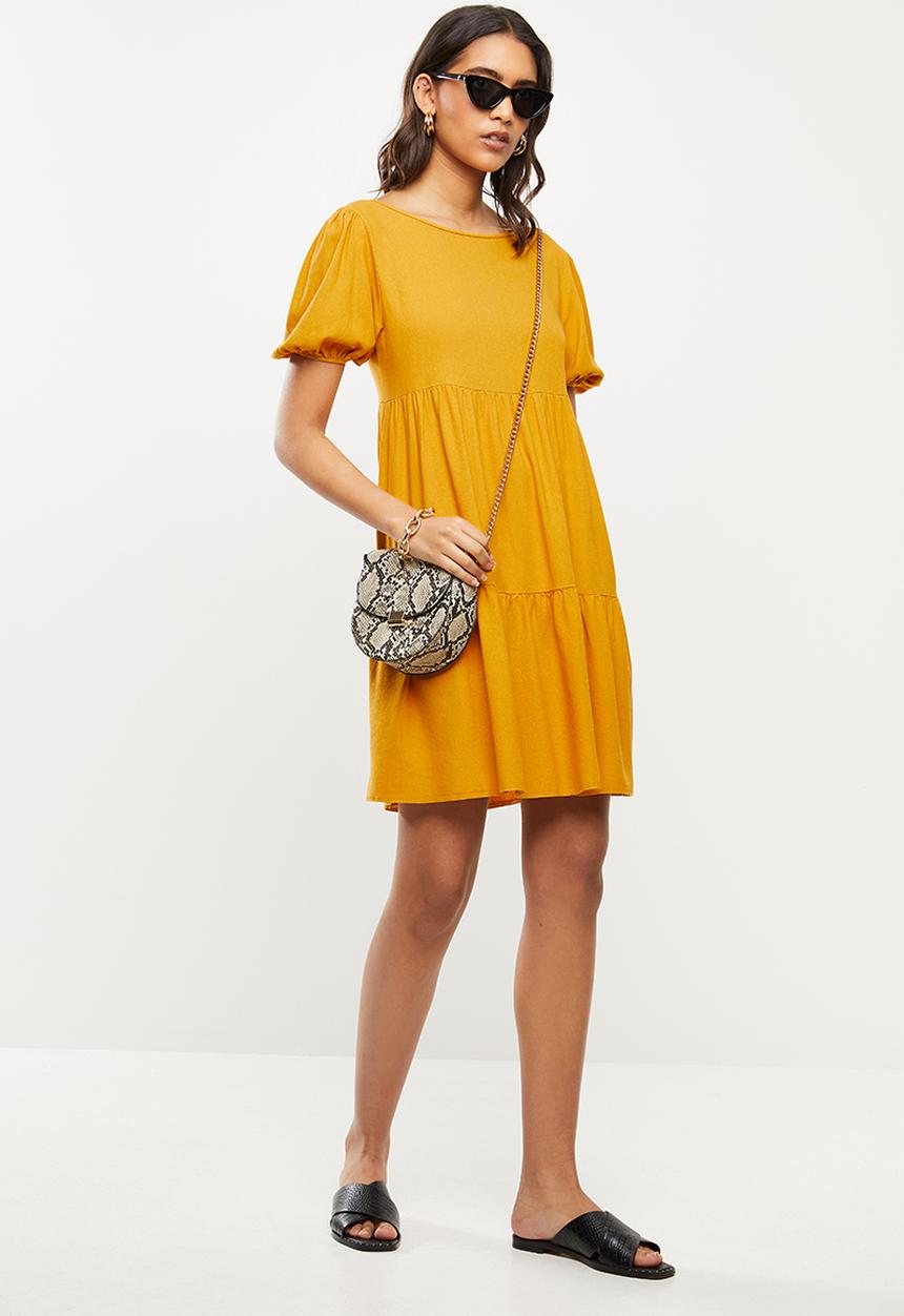 VELVET - Open back tiered mini dress - ochre