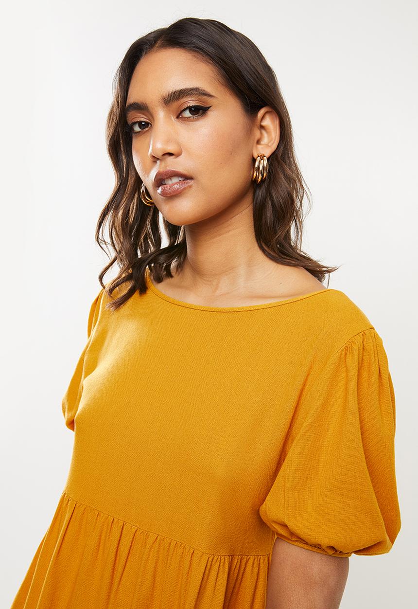 VELVET - Open back tiered mini dress - ochre