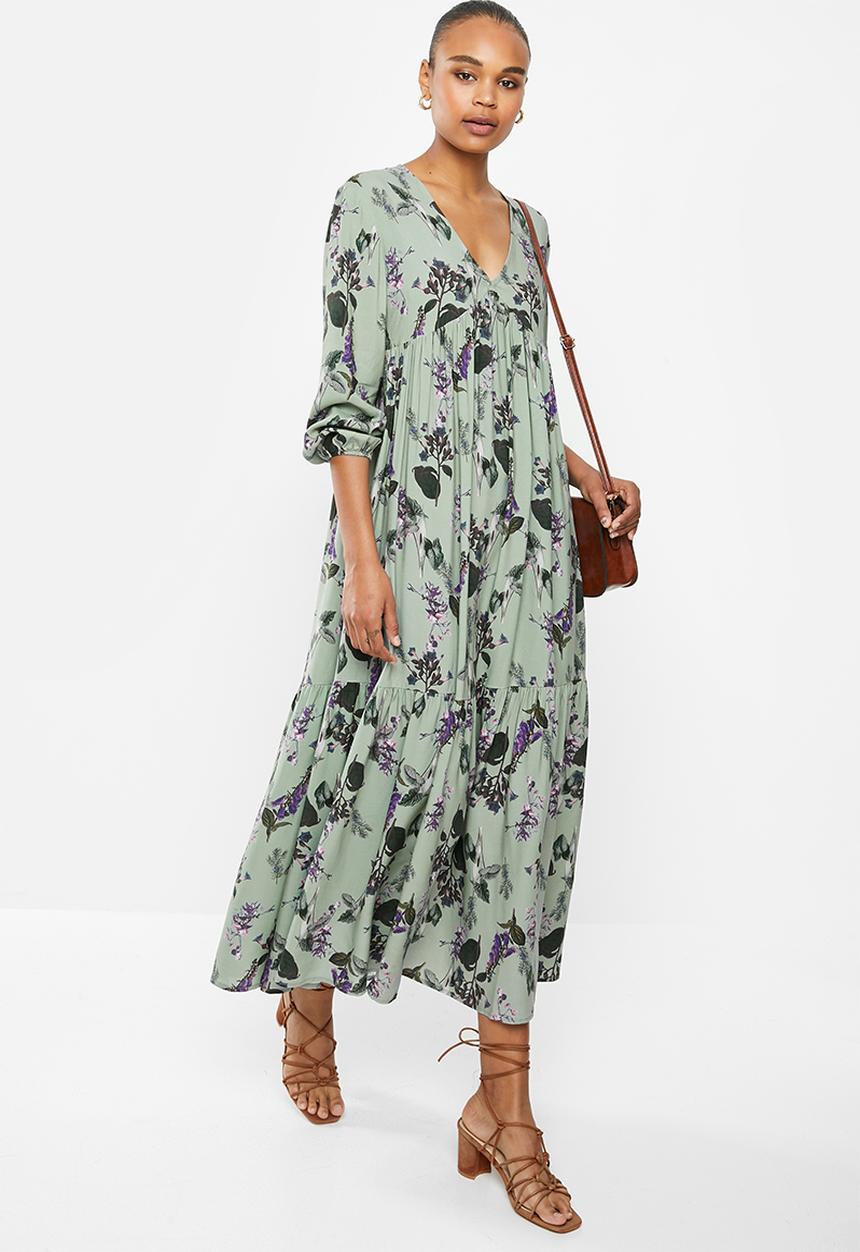edit - V-neck tiered maxi dress - sage