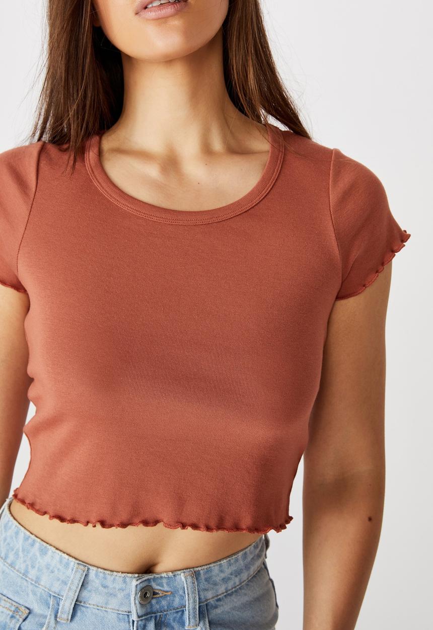 Cotton On - Turnback short sleeve top - dusty brown