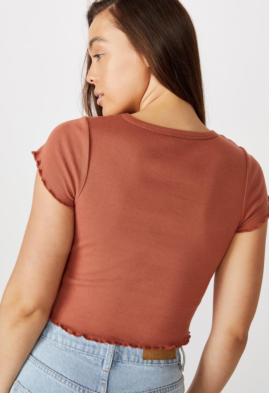 Cotton On - Turnback short sleeve top - dusty brown