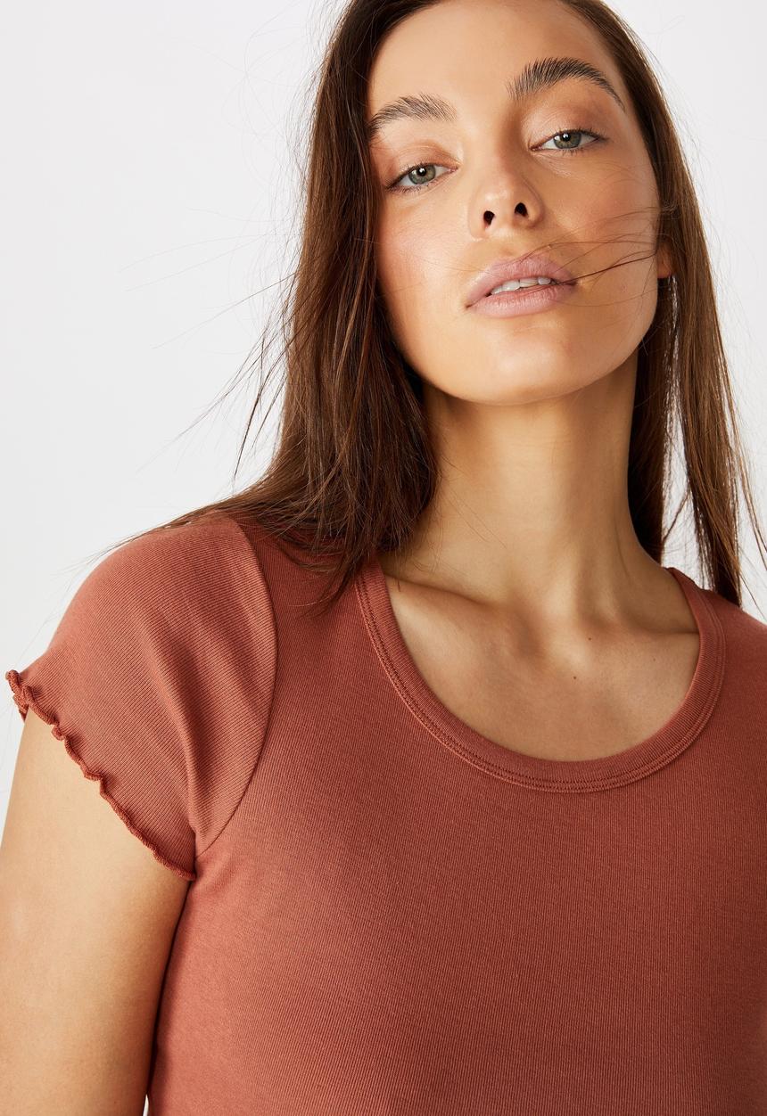Cotton On - Turnback short sleeve top - dusty brown