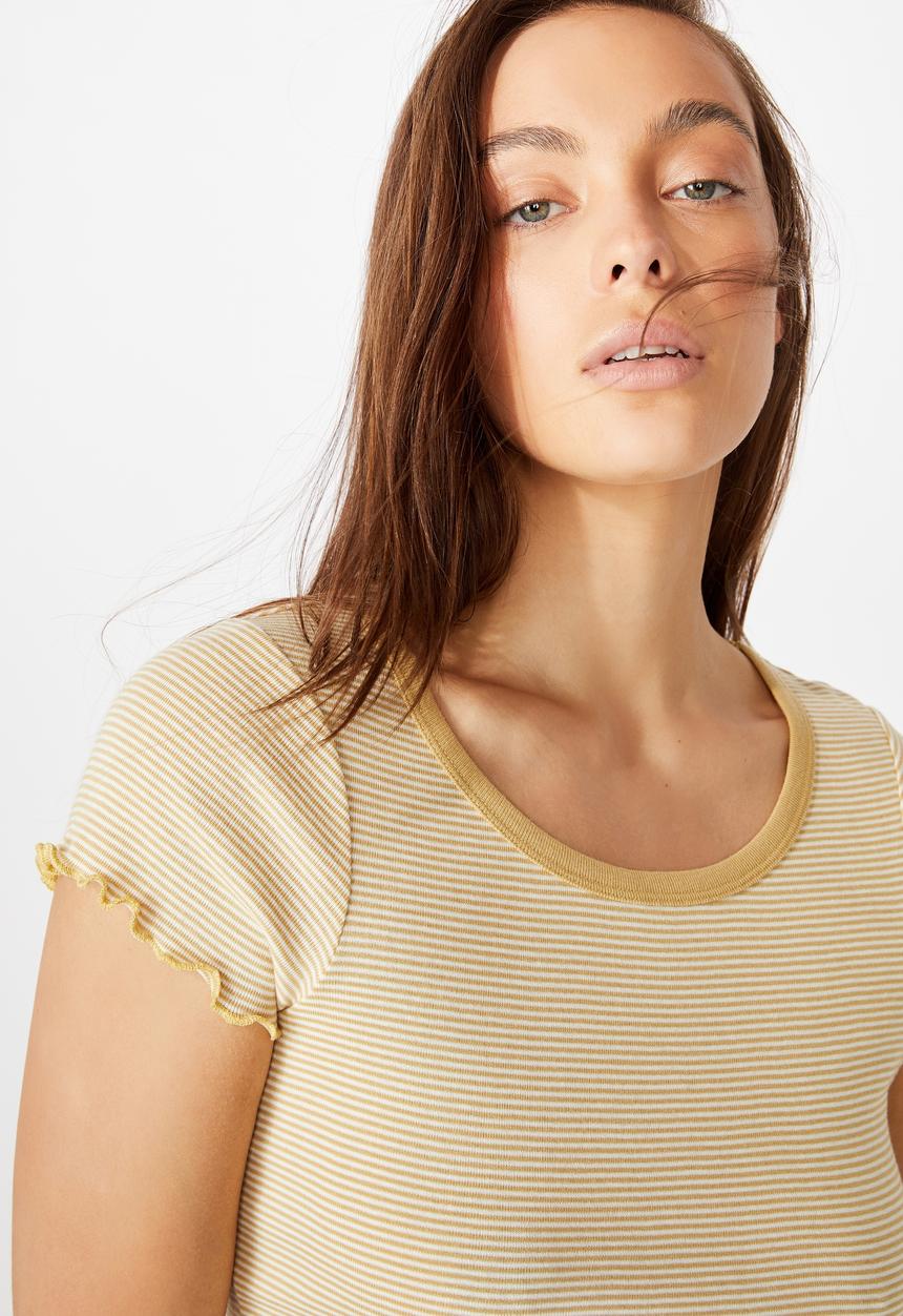Cotton On - Turnback short sleeve top - kenny stripe new wheat/gardenia