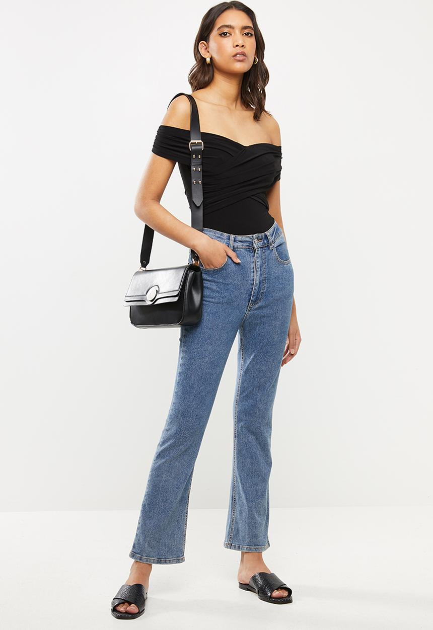 VELVET - Wrap bardot bodysuit - black