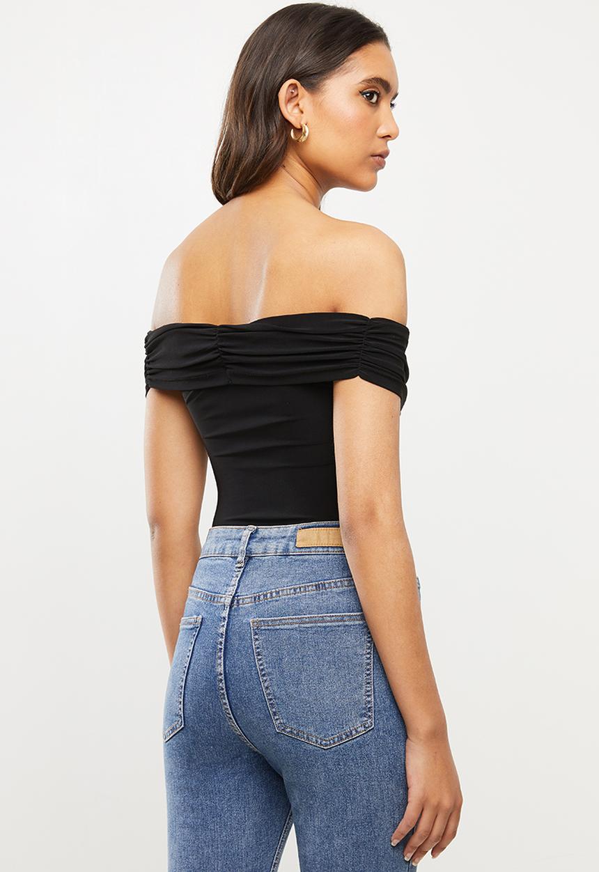 VELVET - Wrap bardot bodysuit - black