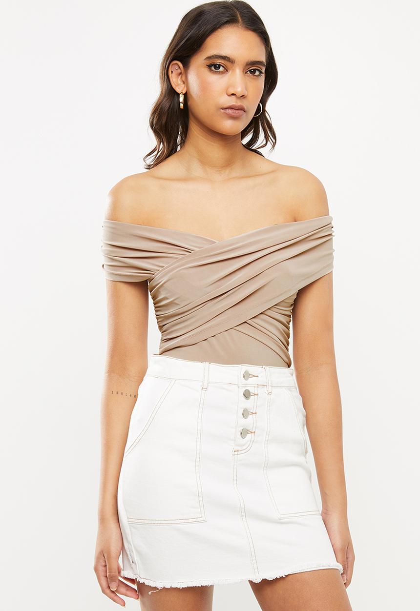 VELVET - Wrap bardot bodysuit - pink mist