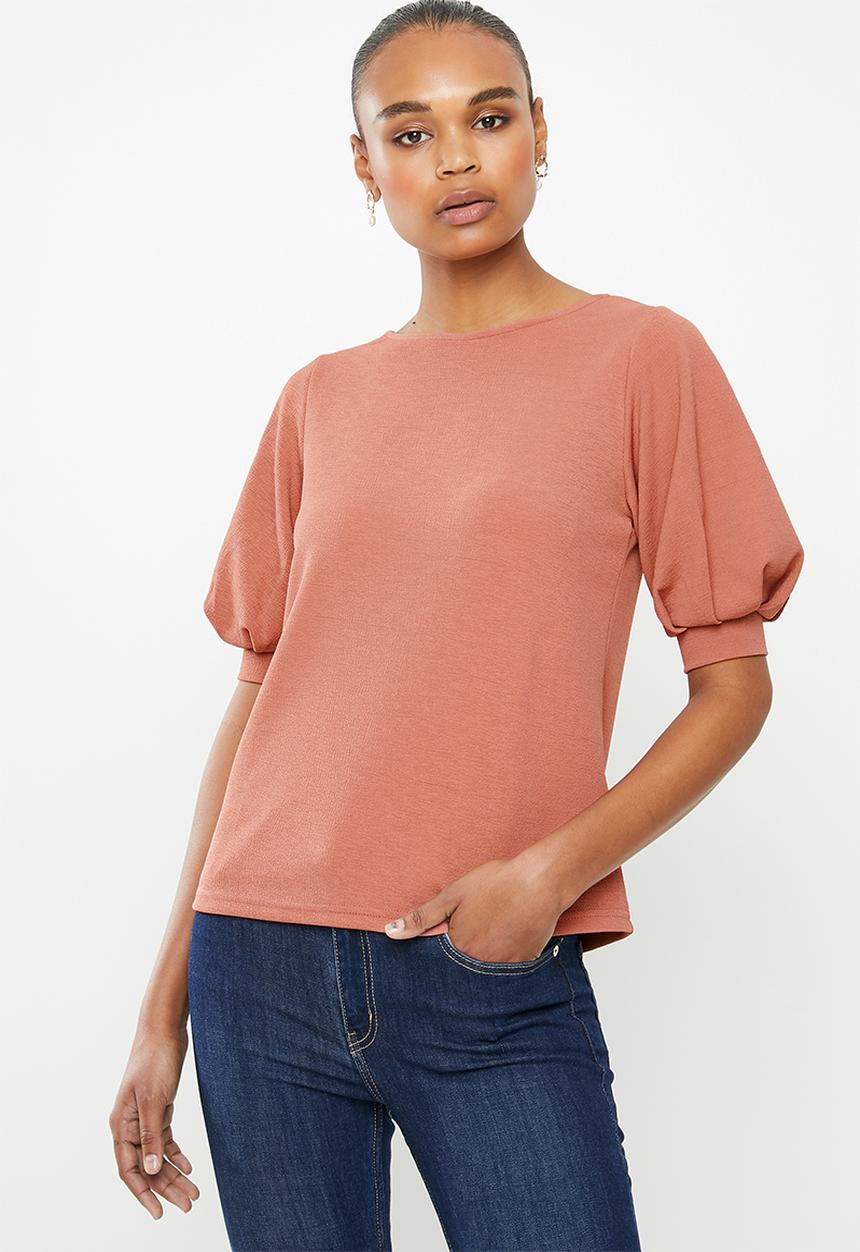 edit - Textured knit puff sleeve tee  - rose 