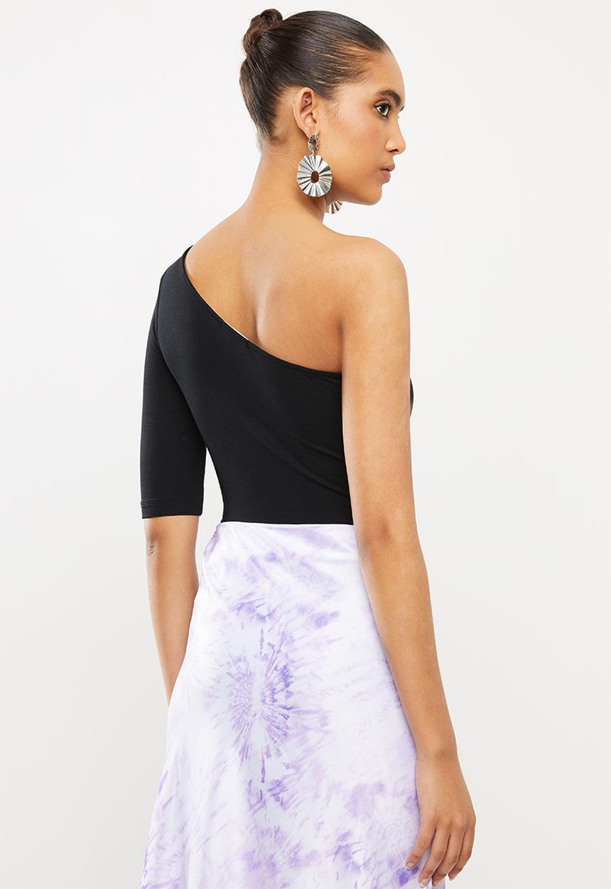 Blake - Asymmetric bodysuit with ballet sleeve - black