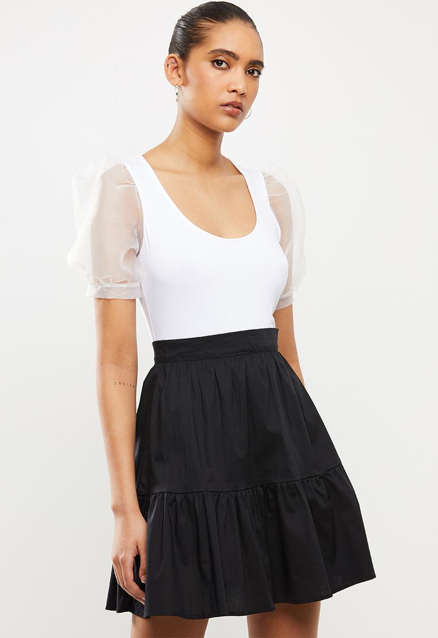 Blake - Combo T-shirt with organza sleeves - white