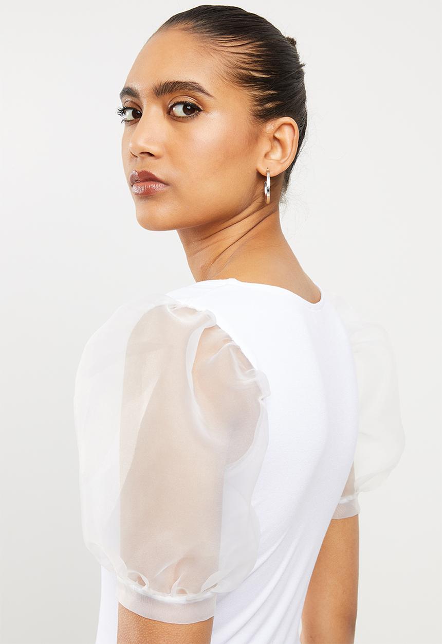 Blake - Combo T-shirt with organza sleeves - white