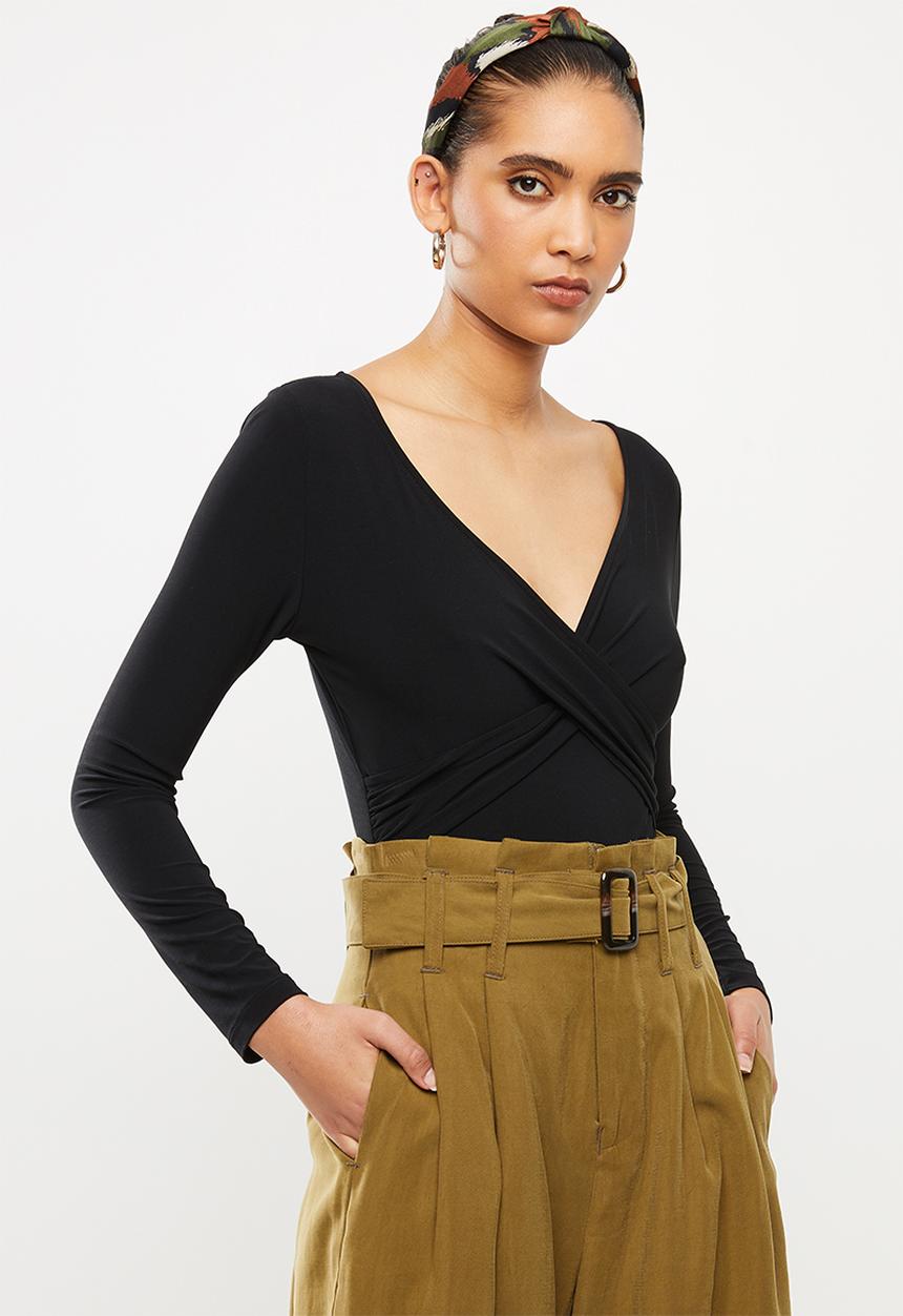 Blake - Bon bon bodysuit with wrap front - black