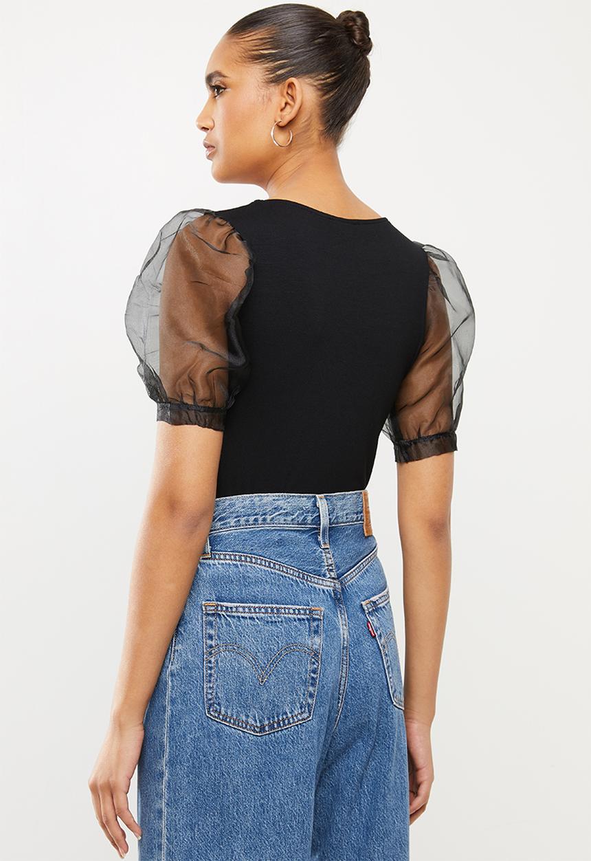 Blake - Combo T-shirt with organza sleeves - black