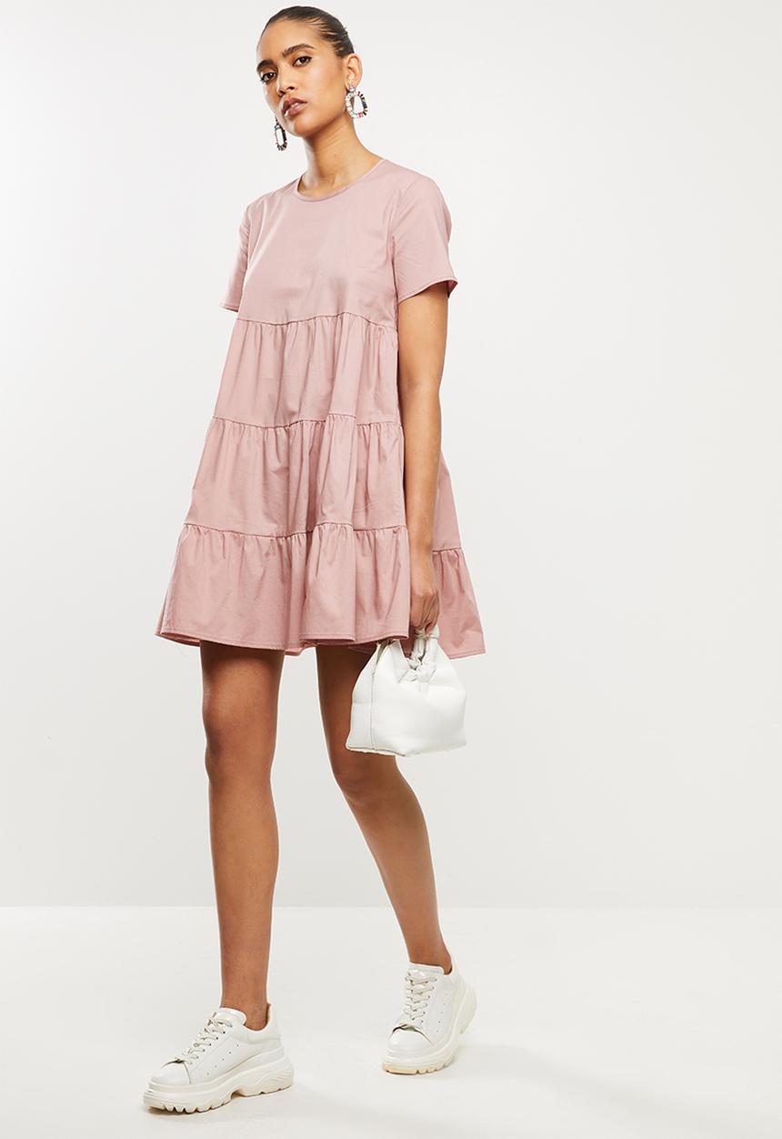 Blake - Cotton poplin tiered dress - pink