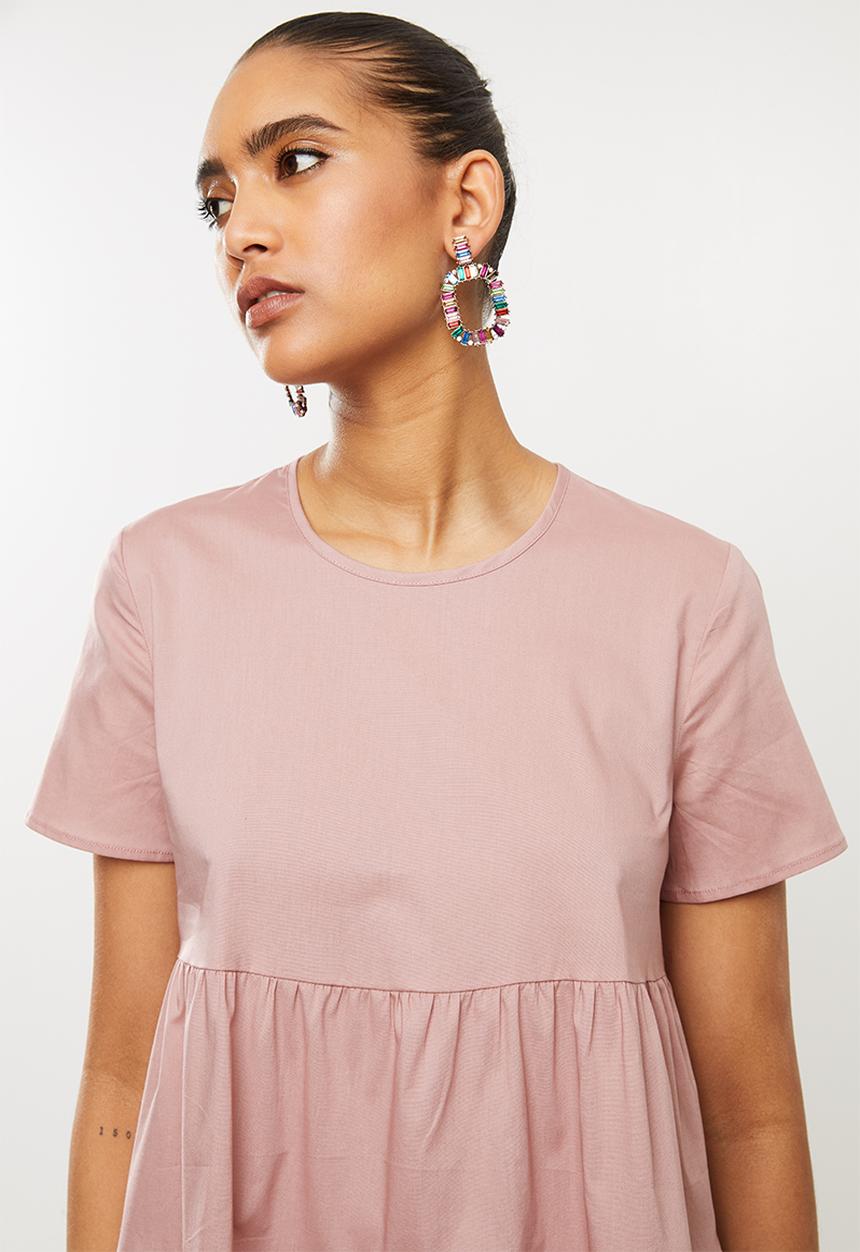 Blake - Cotton poplin tiered dress - pink