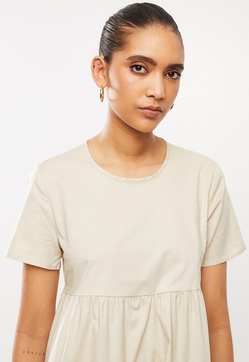 Blake - Cotton poplin tiered dress - beige