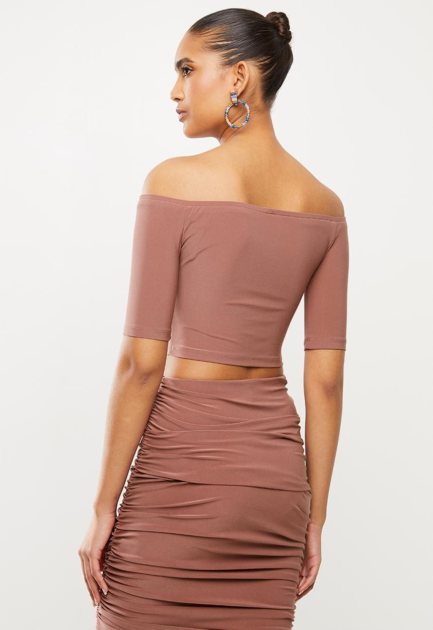 Blake - Bardot crop top with ballet sleeves - pink