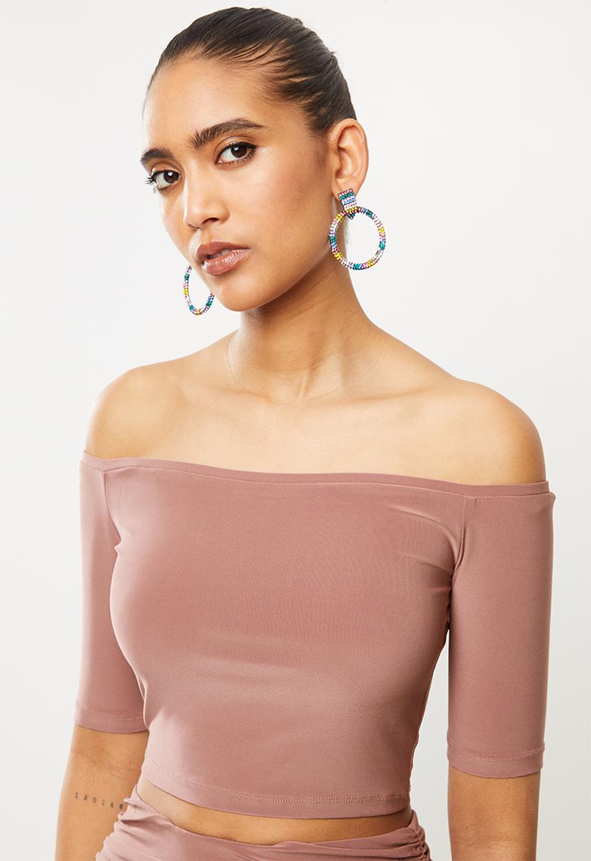 Blake - Bardot crop top with ballet sleeves - pink