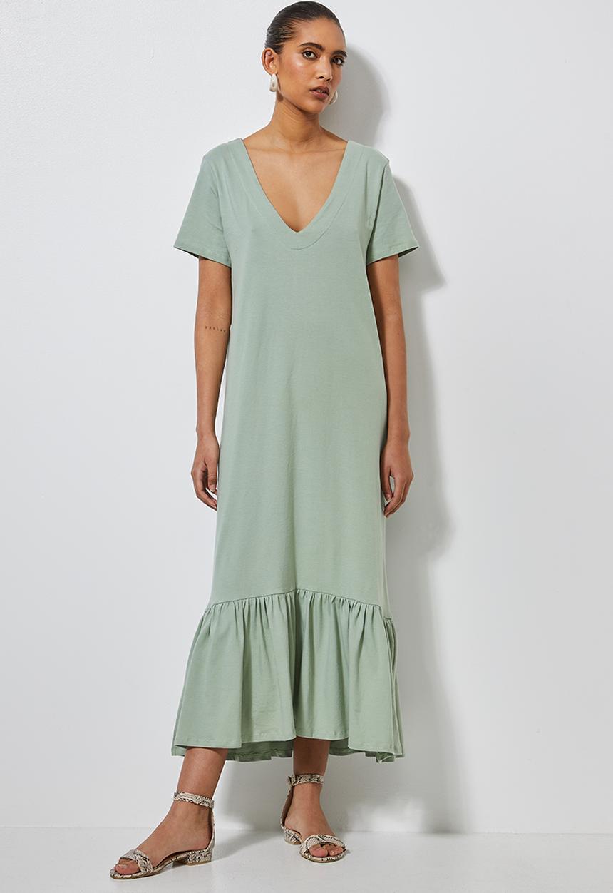 Superbalist - V-neck dress with tiered hem - sage