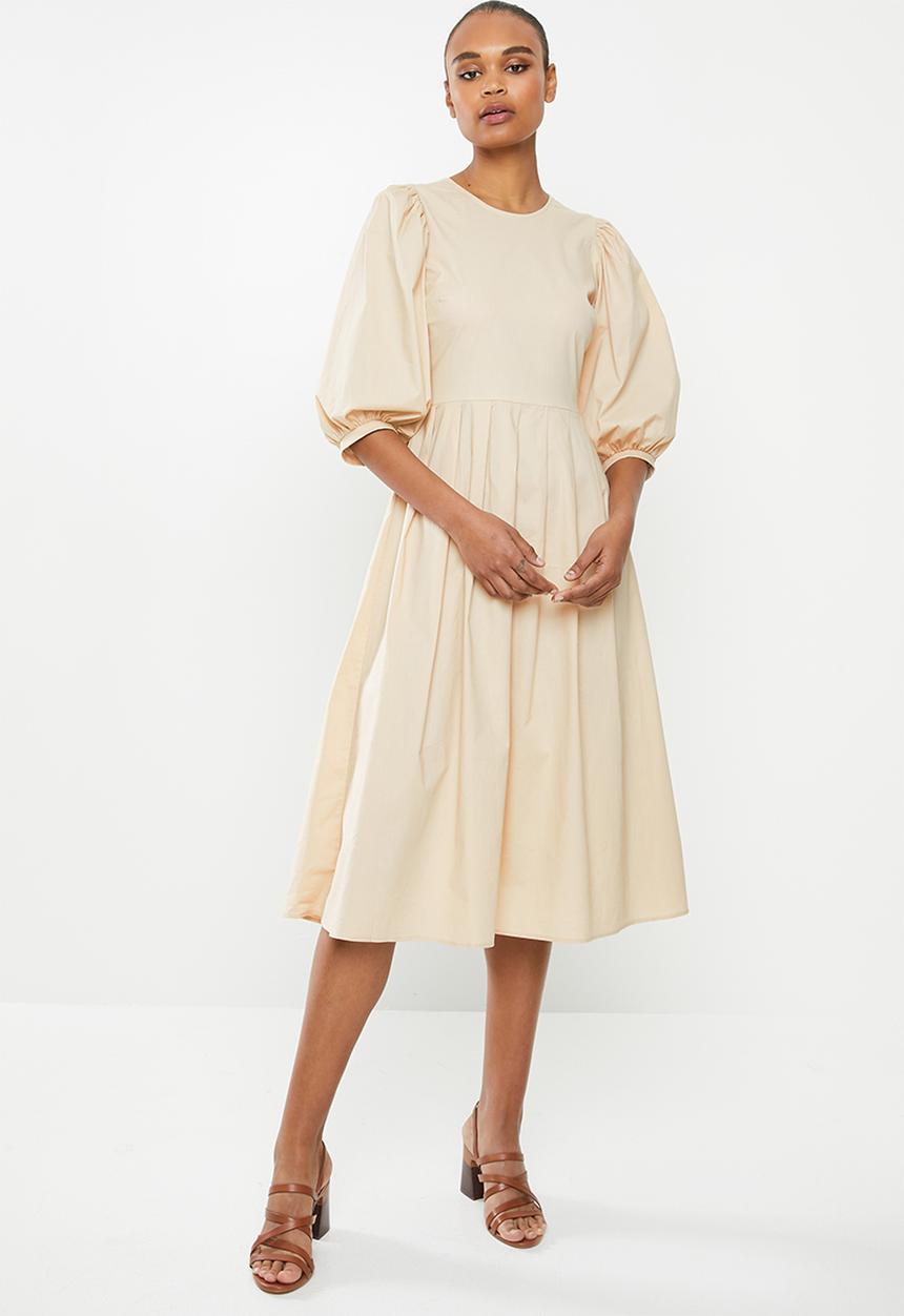MILLA - Tuck detail midi dress - stone