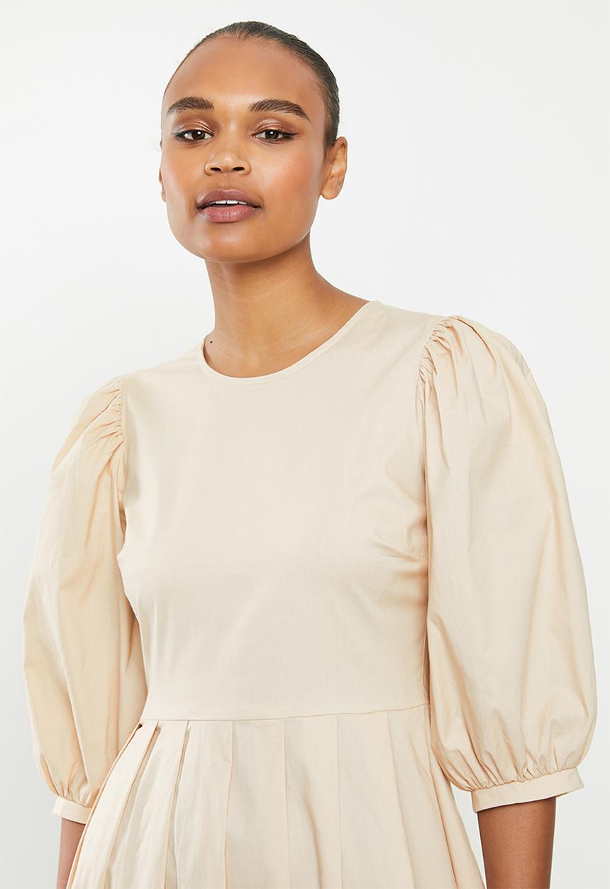 MILLA - Tuck detail midi dress - stone