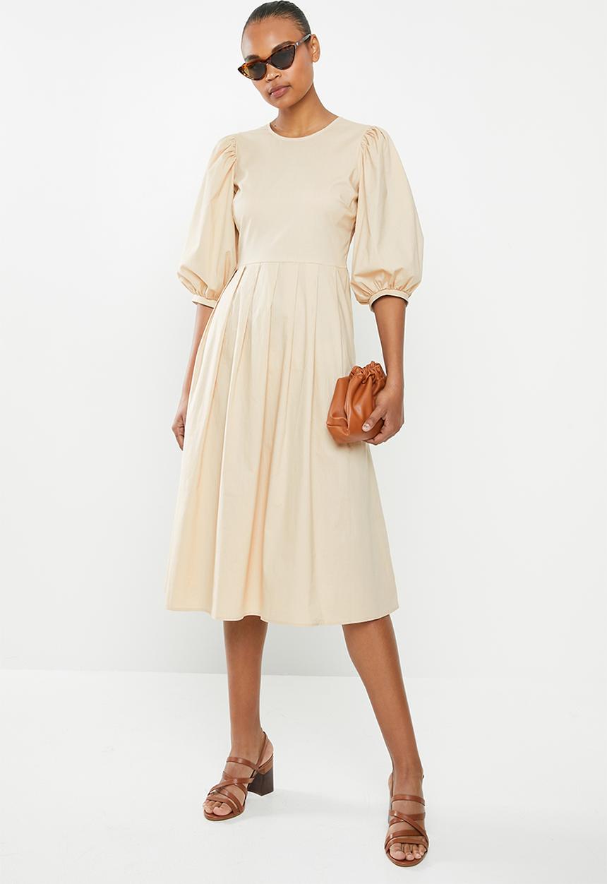 MILLA - Tuck detail midi dress - stone
