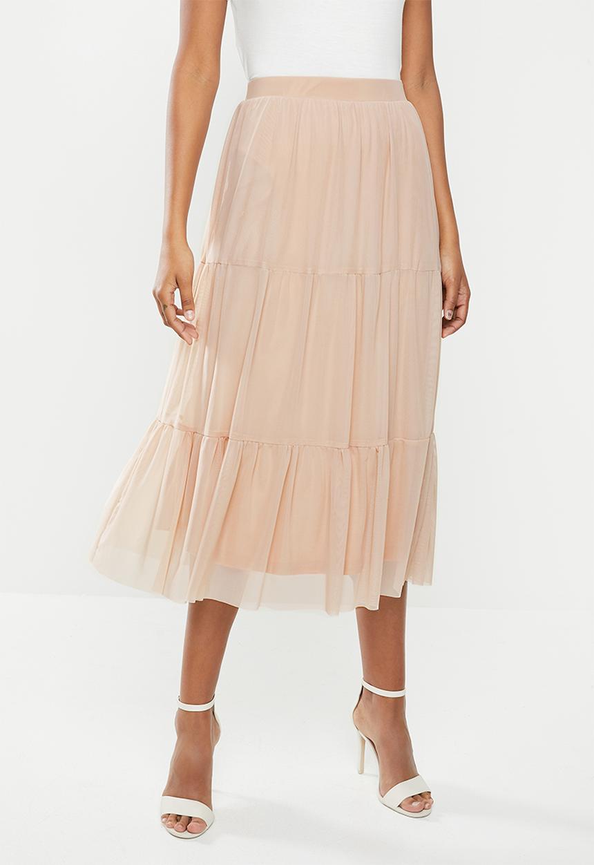 MILLA - Mesh tiered skirt - nude