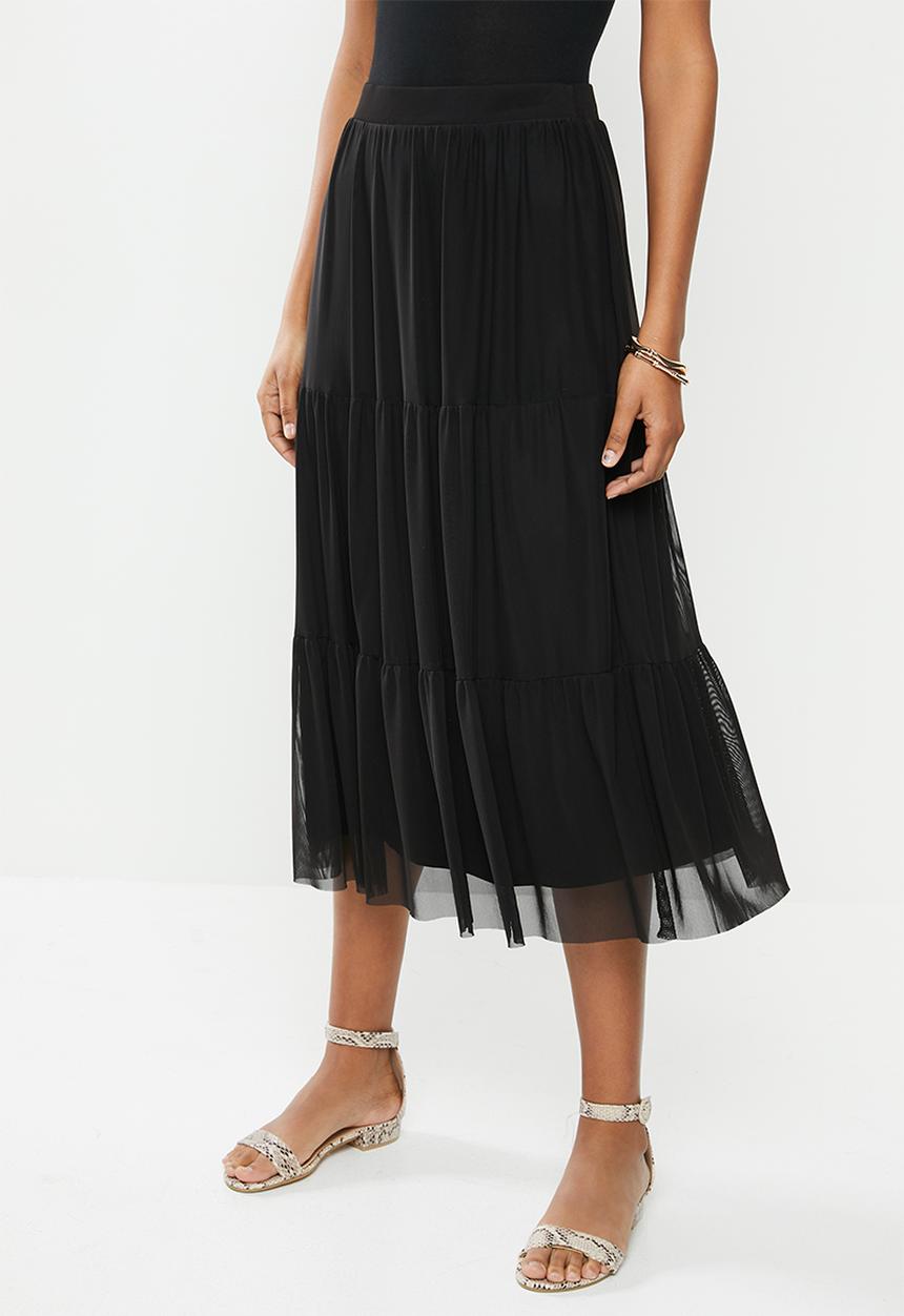 MILLA - Mesh tiered skirt - black
