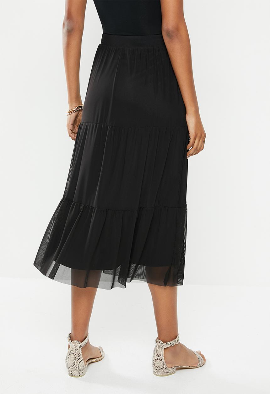 MILLA - Mesh tiered skirt - black