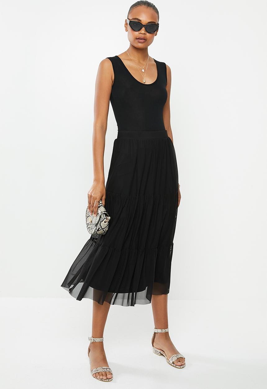 MILLA - Mesh tiered skirt - black
