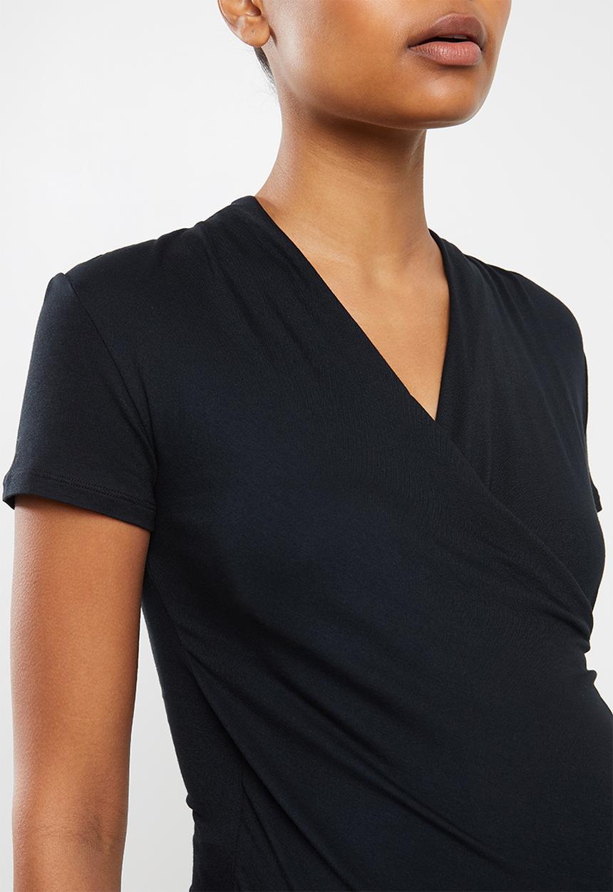 Cherry Melon - Cocktail wrap dress cap sleeve - black