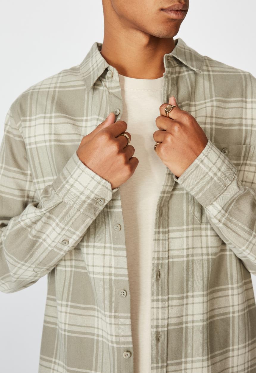 Cotton On - Rugged long sleeve shirt - grey & ecru 