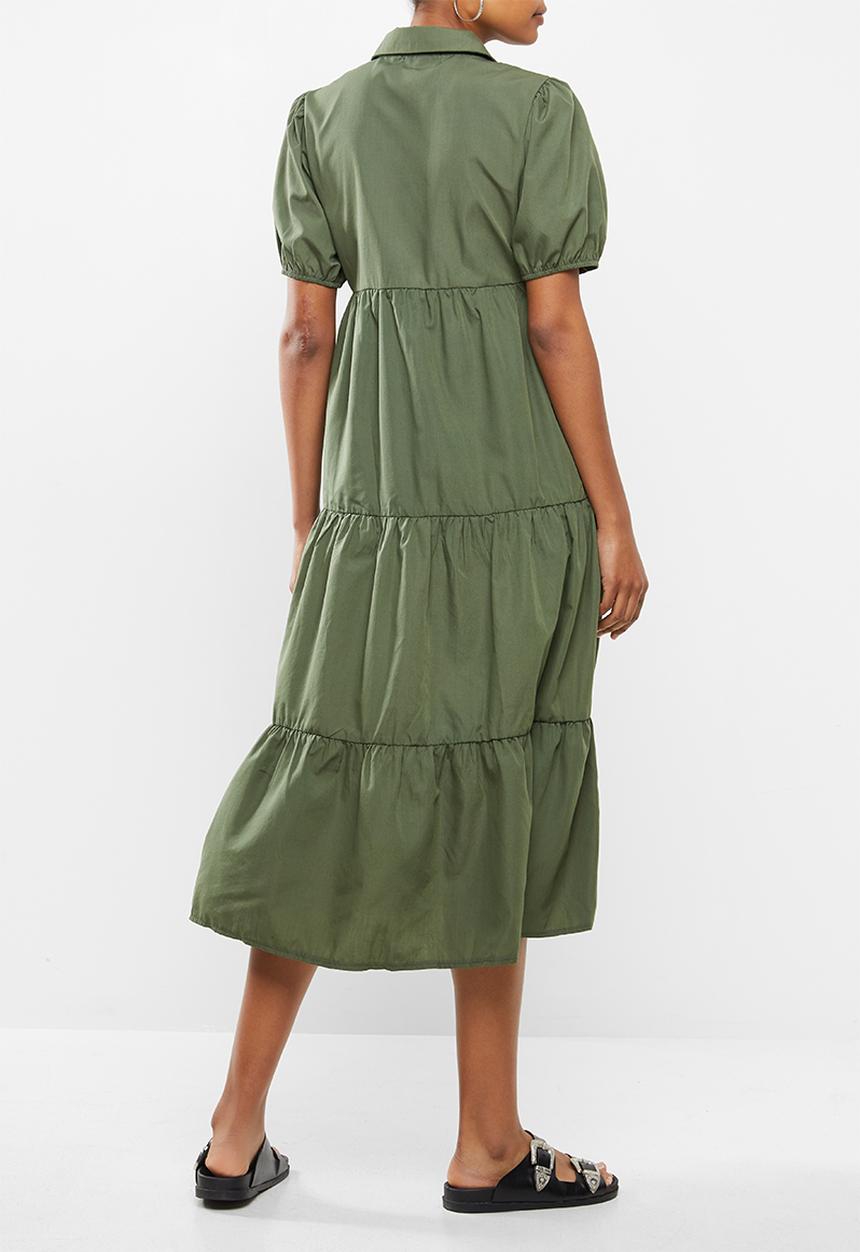 Missguided - Maternity short sleeve poplin button front maxi smock dres - khaki