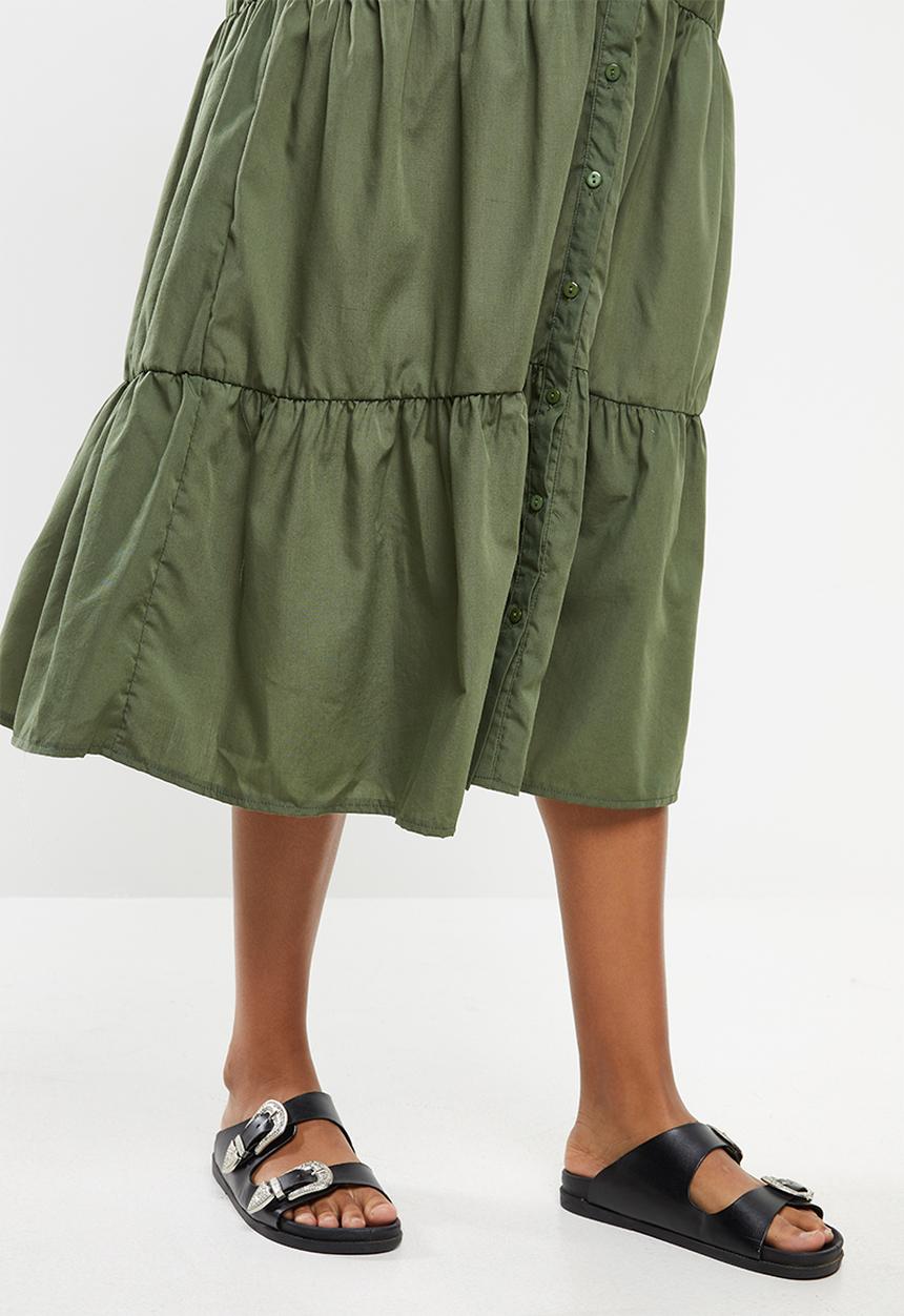 Missguided - Maternity short sleeve poplin button front maxi smock dres - khaki