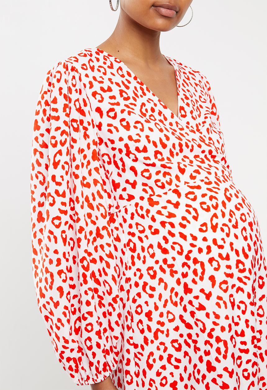 Glamorous - Maternity red leopard volume sleeve mini wrap dress - red